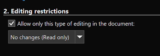 Check the box for Allow only this type of editing in the document